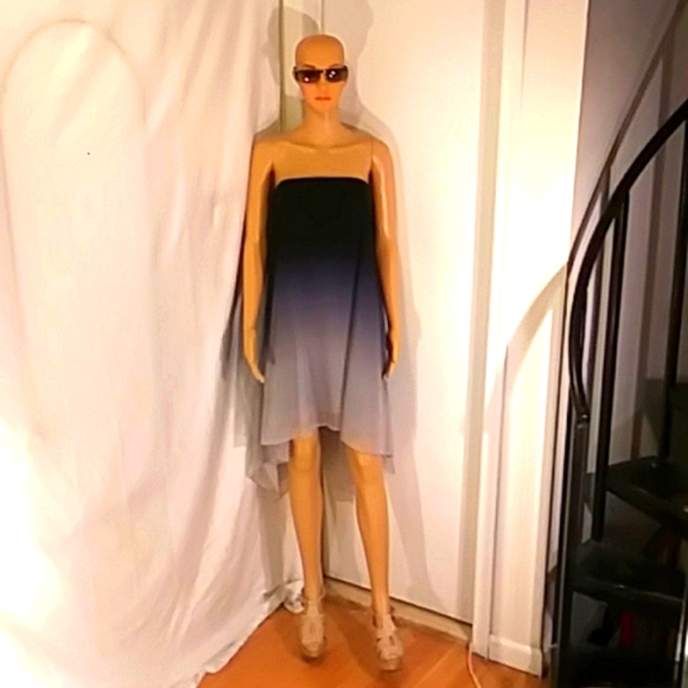 🔥 NWOT Halston Black & Grey O.bte Strapless high/Low A-Line Dress